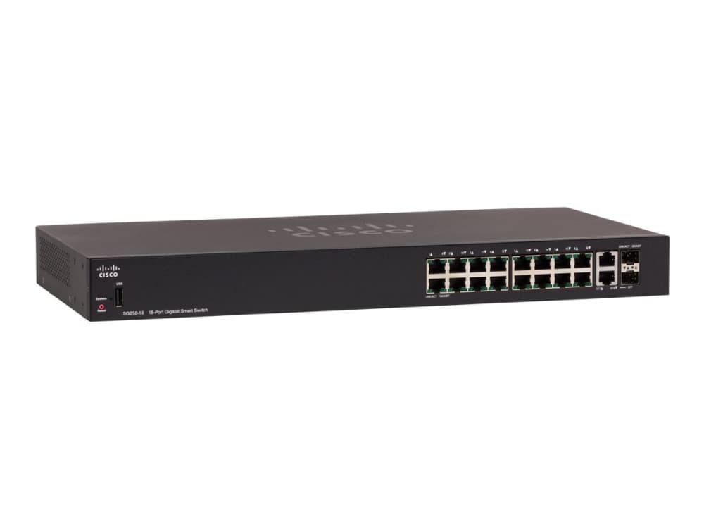 Cisco 250 Series SG250-18 - Switch - L3 - smart - 16 x 10/100/1000 + 2 x kombination Gigabit Ethernet/Gigabit SFP - rackmonterbar