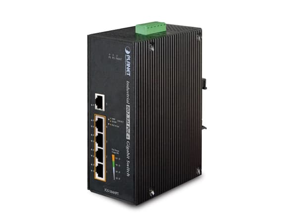PLANET IGS-504HPT - Switch - 4 x 10/100/1000 (PoE+) + 1 x 10/100/1000 - DIN-skinnemonterbar - PoE+ (120 W) - DC-strøm