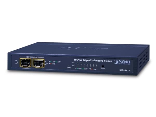 PLANET GSD-1002M - Switch - Styrt - 8 x 10/100/1000 + 2 x Fast Ethernet/Gigabit SFP - stasjonær