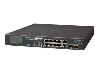 PLANET FGSD-1022VHP - Switch - ohanterad - 8 x 10/100 (PoE+) + 2 x kombinations-Gigabit SFP - skrivbordsmodell - PoE+ (120 W) Blå