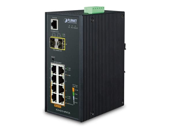 PLANET IGS-4215-4P4T2S - Switch - Styrt - 4 x 10/100/1000 + 4 x 10/100/1000 (PoE) + 4 x SFP - DIN-skinnemonterbar - PoE (144 W)