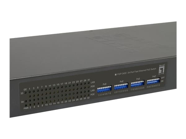 LevelOne FGP-3400W380 - Switch - 32 x 10/100 (PoE+) + 2 x 10/100/1000 - rackmonterbar, stasjonær - PoE+ (380 W)