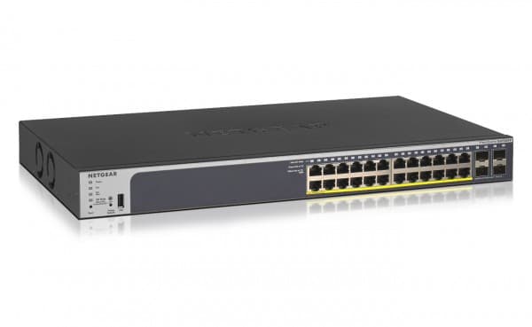 NETGEAR Smart GS728TP - V2 - switch - L3 - smart - 24 x 10/100/1000 (PoE+) + 4 x Gigabit SFP - rackmonterbar - PoE+ (190 W)