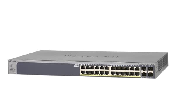 NETGEAR Smart GS728TP - V2 - switch - L3 - smart - 24 x 10/100/1000 (PoE+) + 4 x Gigabit SFP - rackmonterbar - PoE+ (190 W)