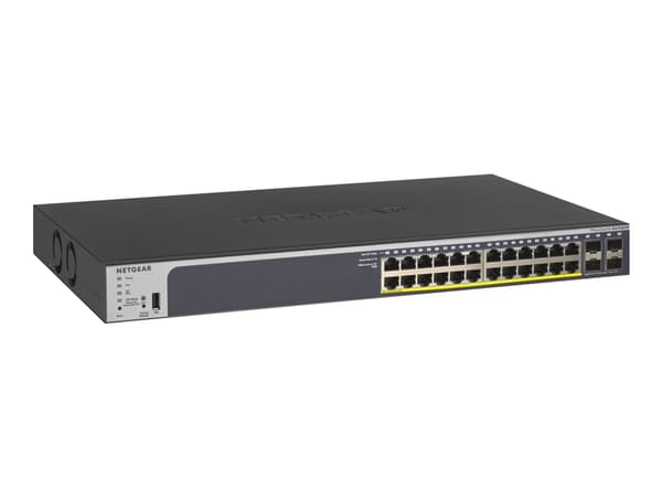 NETGEAR Smart GS728TP - V2 - switch - L3 - smart - 24 x 10/100/1000 (PoE+) + 4 x Gigabit SFP - rackmonterbar - PoE+ (190 W) Svart
