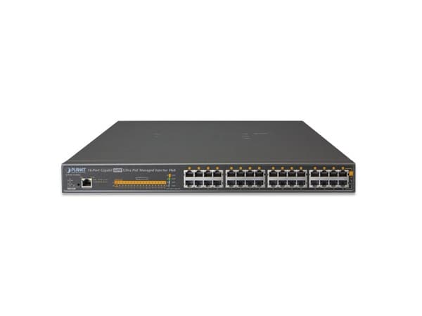 PLANET UPOE-1600G, hanterad, Gigabit Ethernet (10/100/1000), Strömförsörjning via Ethernet (PoE) stöd, Rackmontering, 1U