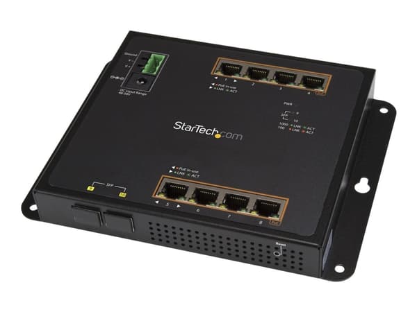 StarTech.com Industriell Gigabit PoE med 8 portar + switch med 2 SFP MSA-platser - 30 W - Härdad lager/L2-switch GbE-styrd - Robust Gigabit Ethernet- Svart