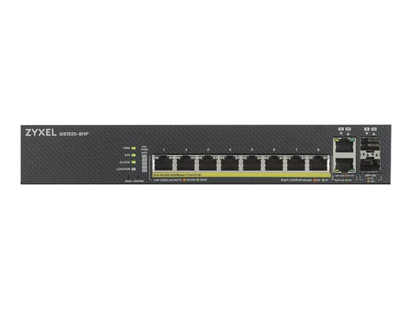 Zyxel GS1920-8HPv2 - Switch - smart - 8 x 10/100/1000 (PoE+) + 2 x kombinations-Gigabit SFP - skrivbordsmodell, väggmonterbar - PoE+ (130 W)