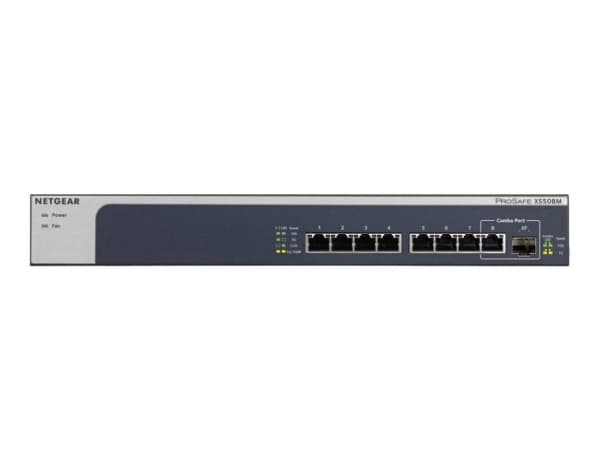 NETGEAR XS508M - Switch - ikke-styrt - 7 x 10 Gigabit Ethernet + 1 x 10 Gigabit Ethernet / 10 Gigabit Ethernet SFP+ - stasjonær, rackmonterbar