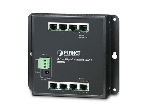 PLANET WGS-803 - Switch - ohanterad + 8 x 10/100/1000 - DIN-skenmonterbar, väggmonterbar - Likström