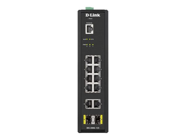 D-Link DIS 200G-12S - Switch - Administrerad - 10 x 10/100/1000 + 2 x SFP - DIN-skenmonterbar, väggmonterbar - Växelström 120/230 V/likström 46 - 54
