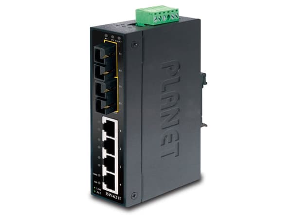 PLANET ISW-621T - Switch - 4 x 10/100 + 2 x 100Base-FX - DIN-skenmonterbar, väggmonterbar - Likström