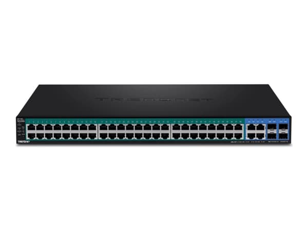 TRENDnet TPE 5240WS - Switch - smart - 48 x 10/100/1000 (PoE+) + 4 x kombinations-Gigabit SFP - skrivbordsmodell, rackmonterbar - PoE+ (370 W) - Växe