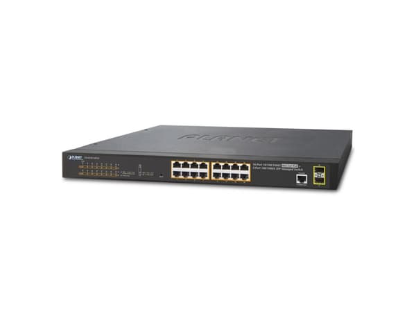 PLANET GS-4210-16P2S, Hallittu, L2/L4, Gigabit Ethernet (10/100/1000), Power over Ethernet -tuki, Telineasennus, 1U Sininen