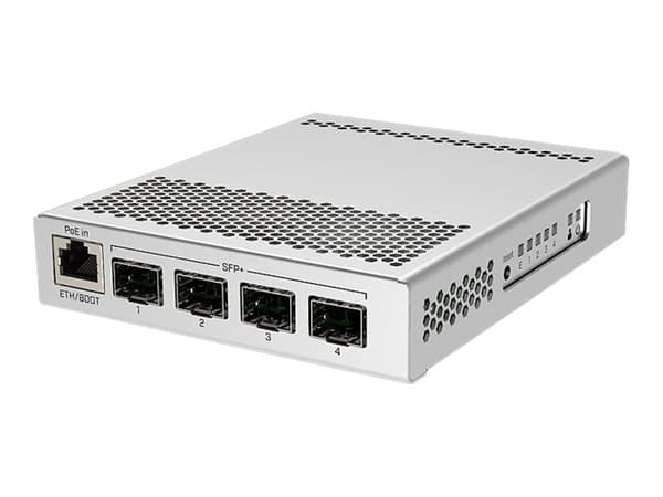 MikroTik CRS305-1G-4S+IN - Switch - 4 x SFP+ + 1 x 10/100/1000 (PoE) - skrivbordsmodell - PoE+ - likström Vit