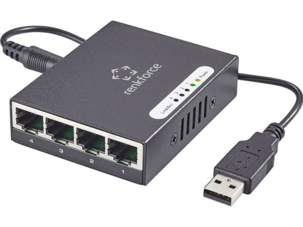 Renkforce RF-4270245 Strømforsyning-switch 4 porte 1000 MBit/s USB-strømforsyning