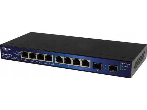 ALLNET ALL-SG8210PM, hanterad, L2+, Gigabit Ethernet (10/100/1000), Strömförsörjning via Ethernet (PoE) stöd, Monteringsbar på väggen
