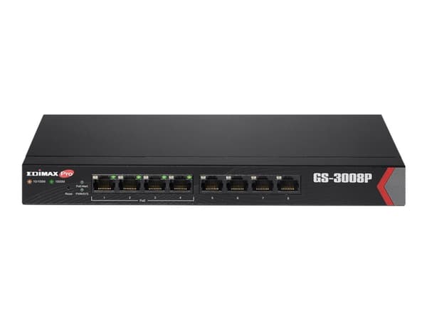 Edimax GS-3008P, Hallittu, Gigabit Ethernet (10/100/1000), Täysin kaksipuolinen, Power over Ethernet -tuki