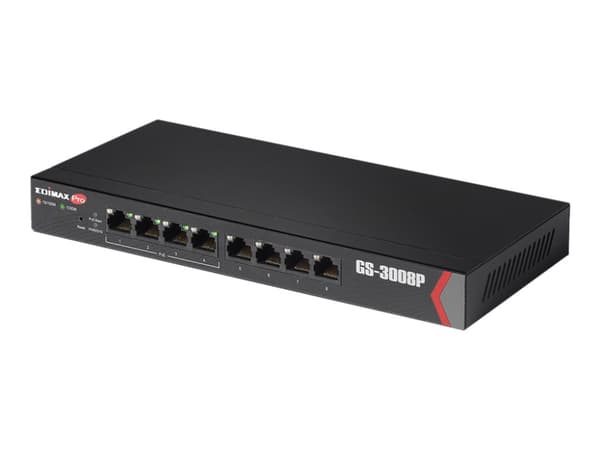 Edimax Pro GS-3008P - Switch - smart - 8 x 10/100/1000 (4 PoE+) - stasjonær - PoE+ (72 W) Sort
