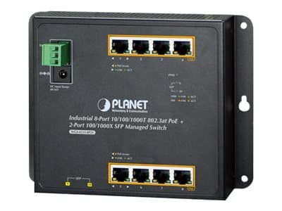 PLANET WGS-4215-8P2S - Switch - Administrerad - 8 x 10/100/1000 (PoE+) + 2 x SFP - DIN-skenmonterbar, väggmonterbar - PoE+ (200 W) - likström Svart