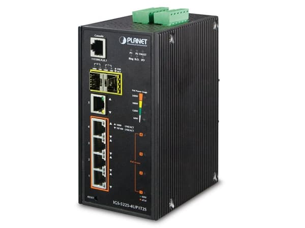 PLANET IGS-5225-4UP1T2S, Håndtert, L2+, Gigabit Ethernet (10/100/1000), Full tosidig, Strøm over Ethernet (PoE), Kan monteres på vegg