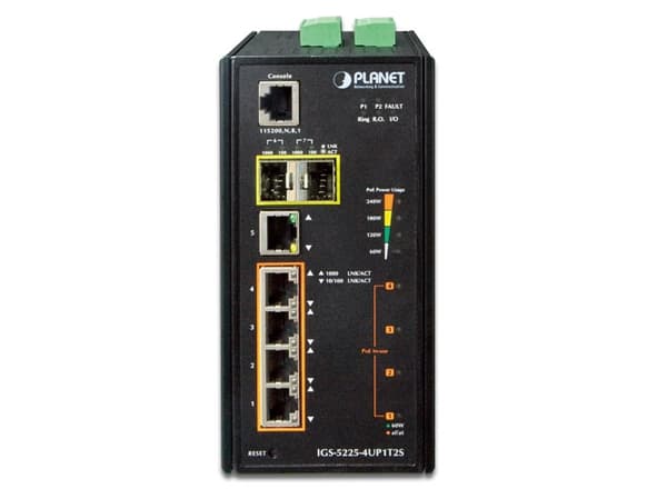 PLANET IGS-5225-4UP1T2S, Håndtert, L2+, Gigabit Ethernet (10/100/1000), Full tosidig, Strøm over Ethernet (PoE), Kan monteres på vegg