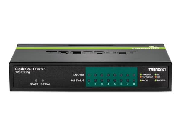 TRENDnet TPE TG82G - Switch - 8 x 10/100/1000 (PoE+) - skrivbordsmodell - PoE+ (61 W) - TAA-kompatibel