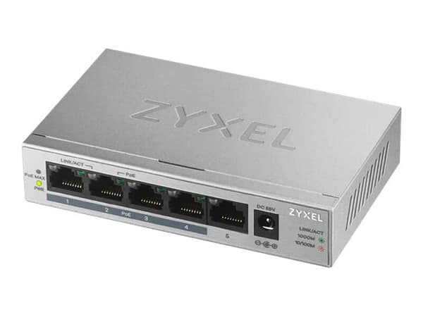 Zyxel GS1005HP - Switch - ohanterad - 4 x 10/100/1000 (PoE+) + 1 x 10/100/1000 - väggmonterbar, skrivbordsmodell - PoE (60 W)