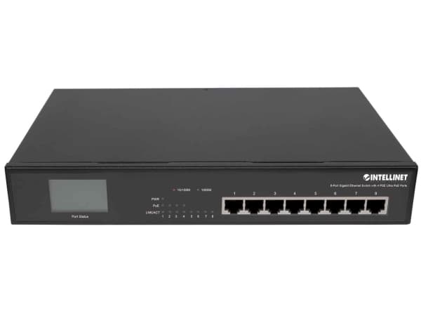 Intellinet 561310, Gigabit Ethernet (10/100/1000), Täysin kaksipuolinen, Power over Ethernet -tuki, Telineasennus