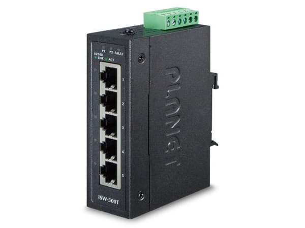 PLANET ISW-500T - Switch - 5 x 10/100 - DIN-skenmonterbar, väggmonterbar - Växelström 24 V/likström 12-48 V
