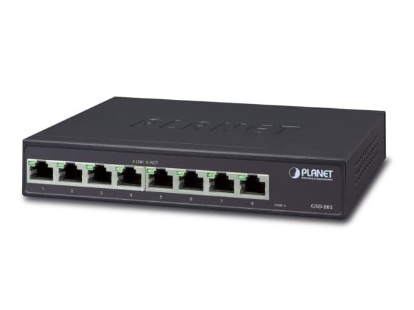 PLANET GSD-805, Ohanterad, Gigabit Ethernet (10/100/1000), Full duplex, Rackmontering, Monteringsbar på väggen