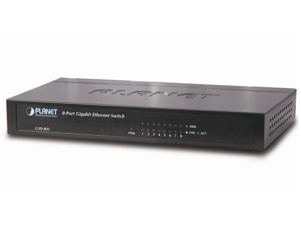 PLANET GSD-805, Uhåndtert, Gigabit Ethernet (10/100/1000), Full tosidig, Rack-montering, Kan monteres på vegg Sort