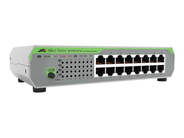 Allied Telesis CentreCOM AT-FS710/16 - Switch - ikke-styrt - 16 x 10/100 - stasjonær, rackmonterbar Grønn, Grå