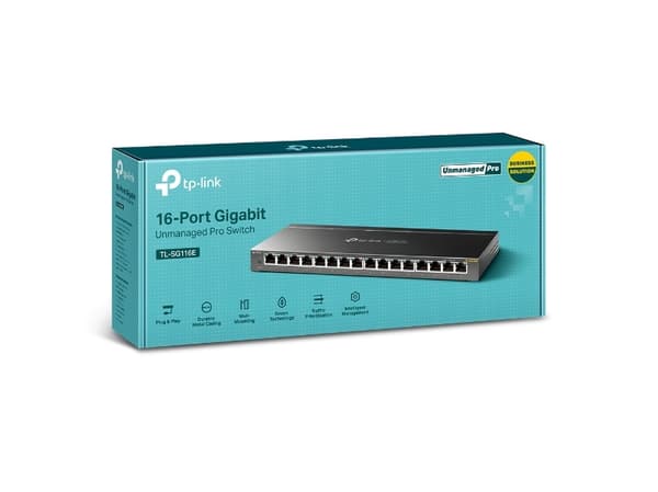 TP-Link TL-SG116E Unmanaged Pro - Switch - ohanterad - 16 x 10/100/1000 - skrivbordsmodell