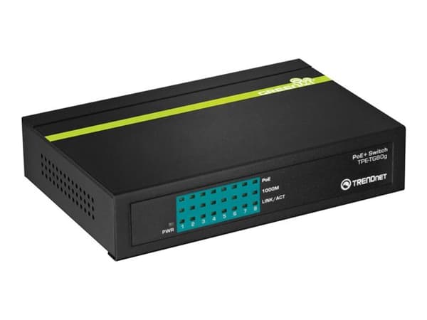 TRENDnet TPE TG80G GREENnet PoE+ Switch - Switch - 8 x 10/100/1000 (PoE+) - stasjonær - PoE+ - TAA-samsvar Sort