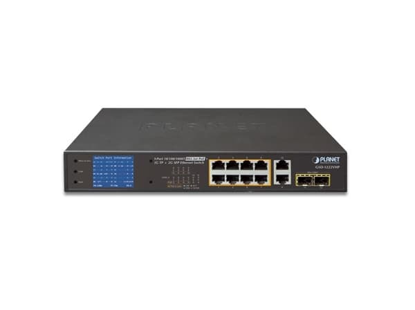 PLANET GSD-1222VHP, Ohanterad, Gigabit Ethernet (10/100/1000), Full duplex, Strömförsörjning via Ethernet (PoE) stöd, Rackmontering, 1U