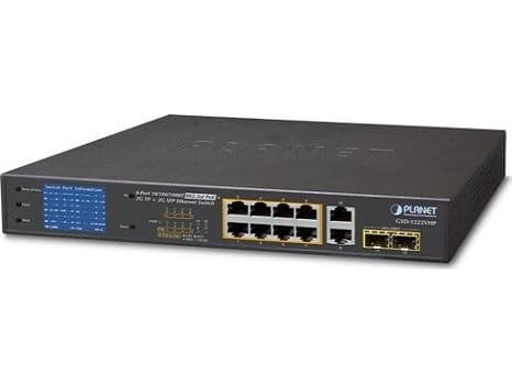 PLANET GSD-1222VHP, Ohanterad, Gigabit Ethernet (10/100/1000), Full duplex, Strömförsörjning via Ethernet (PoE) stöd, Rackmontering, 1U