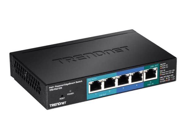 TRENDnet TPE P521ES - Switch - smart - 1 x 10/100/1000 (PoE+ input) + 2 x 10/100/1000 (PoE) + 2 x 10/100/1000 - stasjonær - PoE+ (18 W) - TAA-samsvar Sort