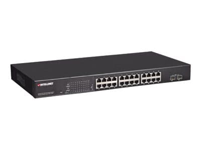 Intellinet 24-Port Gigabit Ethernet PoE+ Web-Managed Switch with 2 SFP Ports, 24 x PoE ports, IEEE 802.3at/af Power over Ethernet (PoE+/PoE), 2 x SFP