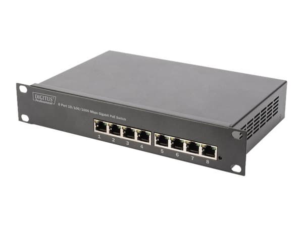 DIGITUS Professional DN-95317 - Switch - ohanterad - 8 x 10/100/1000 (PoE) - väggmonterbar - PoE