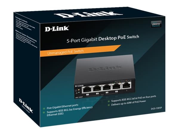 D-Link DGS 1005P - Switch - 5 x 10/100/1000 (4 PoE+) - stationär - PoE+ (60 W)