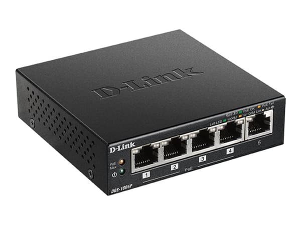 D-Link DGS 1005P - Switch - 5 x 10/100/1000 (4 PoE+) - stationär - PoE+ (60 W)