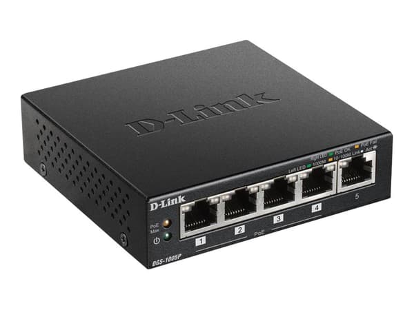 D-Link DGS 1005P - Switch - 5 x 10/100/1000 (4 PoE+) - stationär - PoE+ (60 W)