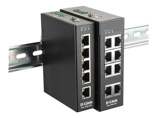 D-Link DIS 100E-8W - Switch - ohanterad - 8 x 10/100 - DIN-skenmonterbar, väggmonterbar - likström