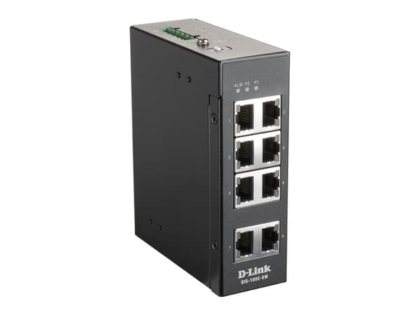 D-Link DIS 100E-8W - Switch - ohanterad - 8 x 10/100 - DIN-skenmonterbar, väggmonterbar - likström