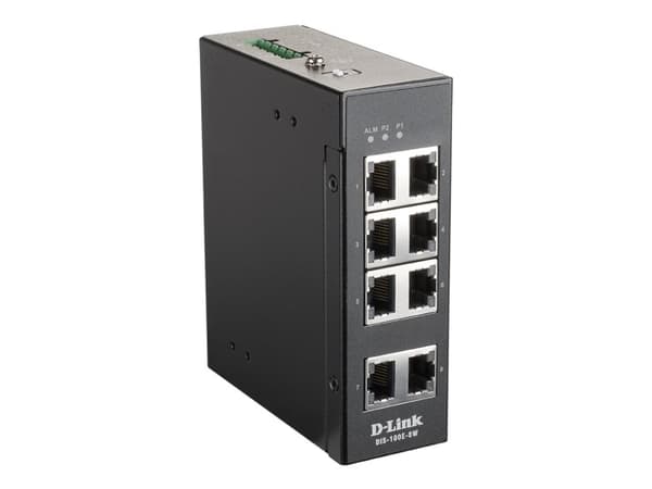 D-Link DIS 100E-8W - Switch - ohanterad - 8 x 10/100 - DIN-skenmonterbar, väggmonterbar - likström