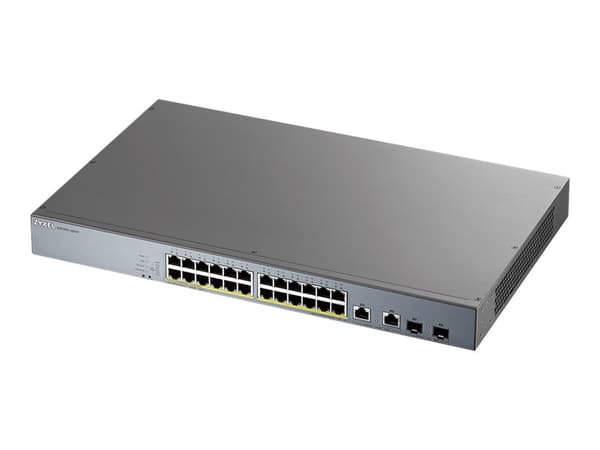 Zyxel GS1350-26HP - Switch - smart - 24 x 10/100/1000 (PoE+) + 2 x kombo Gigabit SFP (opplink) - stasjonær, rackmonterbar - PoE+ (375 W) Grå