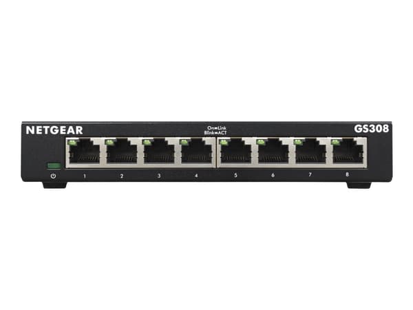NETGEAR GS308v3 - Switch - ikke-styrt - 8 x 10/100/1000 - stasjonær, veggmonterbar