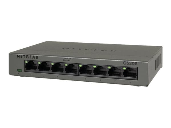 NETGEAR GS308v3 - Switch - ikke-styrt - 8 x 10/100/1000 - stasjonær, veggmonterbar Sort