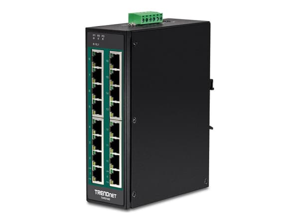 TRENDnet TI-PG160 - Switch - ohanterad - 16 x 10/100/1000 (PoE+) - DIN-skenmonterbar, väggmonterbar - PoE+ (240 W) - TAA-kompatibel